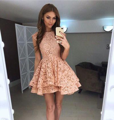 Princess A-Line Round Neck Lace Short Homecoming Dress,Prom Dresses DM331