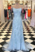Blue Lace Applique Mermaid Sexy Cheap Long Prom Dress DME39