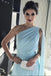 Light Blue One Shoulder Chiffon Formal Prom Gown, Simple Bridesmaid Dresses DMI35