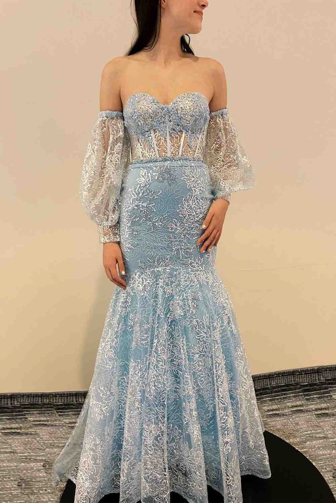 Peach Sweetheart Sheer Lace Corset Mermaid Prom Dress Formal Evening Gown DMP284