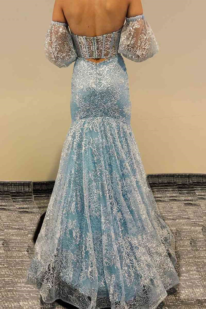 Peach Sweetheart Sheer Lace Corset Mermaid Prom Dress Formal Evening Gown DMP284