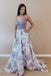 Lilac A Line Floral Boho Prom Dresses For Teens Spaghetti Strap Junior Prom Dress DMI4