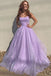 Lilac Spaghetti Straps Sparkly A Line  Long Prom Dress, Shiny Formal Evening Dress DM1001