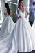 A Line Round Neck White Prom Wedding Dress With Bowknot DMQ57