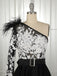 A-Line One-Shoulder Black Long Lace Appliqued Split Prom Dress with Pockets DMJ11