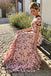 Floral Long Short Sleeves Cheap Prom Dresses with Appliques DMN12