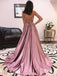 Cheap Simple Spaghetti Strap Long Prom Dresses Side Slit DMH47