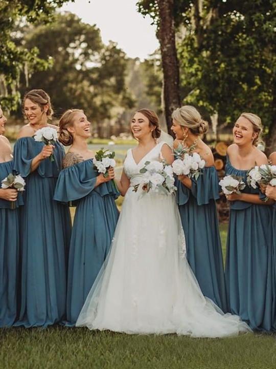 Off the Shoulder Burgundy Bridesmaid Dresses Cheap Long Bridesmaid Dress DMO23