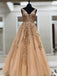 A Line V Neck Long Lace Applique Prom Dresses Cheap Ball Gown DMH44