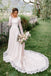 Long Lace Sleeve Modest Bride Dress with Chapel Train Elegant Beach Dress DMW48