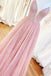 Long Beaded Bodice V-neck Neckline Chiffon Pink Prom Dress Formal Dresses DMS7