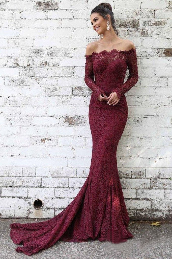 maroon mermaid prom dress Burgundy Mermaid Prom Dress,Lace Elegant Evening Dress,Strapless Prom Dress PD00052, US18W / Red