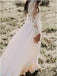 A Line Long Sleeve Lace Appliqued Ivory Beach Wedding Dress DMF83