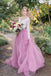 A-Line V-Neck Long Sleeves Pink Tulle Wedding Dresses with Lace Appliques DMM80