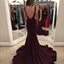 Elegant Mermaid Burgundy Sweep Train Prom Dress with Open Back DM132