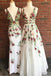 Cheap V Neck Prom Dresses Floor Length Formal Party Dress with Appliques DMJ2