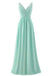 Mint Green V Neck Long Simple Pleated Bridesmaid Dress with Lace  DMM57