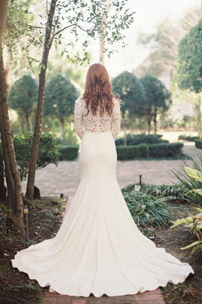 beautiful Sexy Deep V-Neck Lace Top Long Sleeve Mermaid Wedding Dress DM803