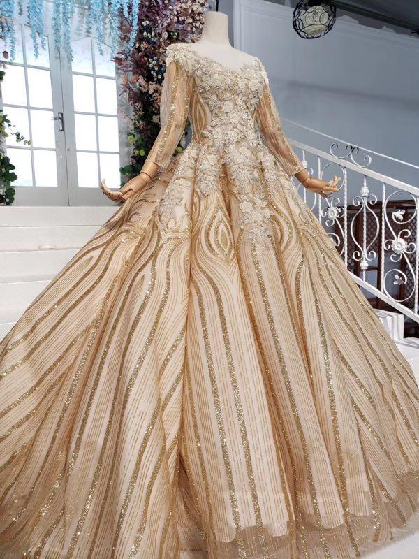 Stunning Ball Gown Long Sleeves Prom Dress, Pretty Quinceanera Dresses DMP64