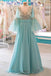 Modest A-line Chiffon Long Prom Dresses With Flare Sleeves DMK56
