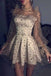 Grey Tulle Long Sleeves Star Homecoming Dress, Short Party Dresses DMM47