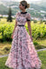 Floral Long Short Sleeves Cheap Prom Dresses with Appliques DMN12