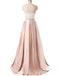 Charming Formal Halter Two Pieces Light Pink Prom Dress, Simple Satin Prom Gowns DM119
