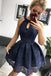 Navy Blue Lace Homecoming Dress, Simple Sleeveless Short Party Dresses DMM34