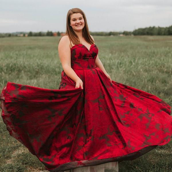 New Arrival Burgundy Sweetheart Floral Long Plus Size Prom Dresses with Pockets DMH67