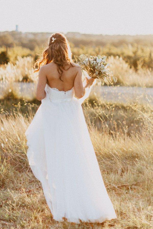 Beach Sweetheart White Wedding Dress with Lace,Casual A Line Wedding Dresses DM109