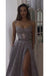 Lace Scoop Sleeveless Spaghetti Straps Sexy Prom Dress,Long Evening Dress with Split DM691