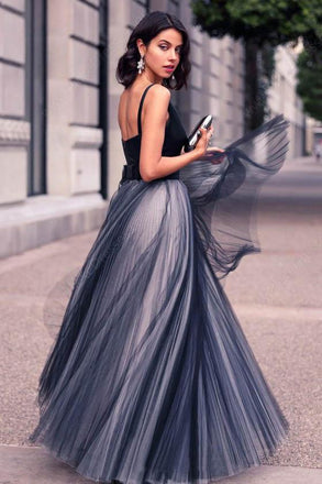 Princess V-neck Tulle Floor-length A Line Beautiful Prom Dresses DM647