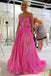 A-Line Glitter Hot Pink Long Prom Dress Sequined Evening Dress DMP131