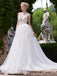 Designer White A-line Scoop Neck Tulle Court Train Appliques Lace Backless Wedding Dresses DM231
