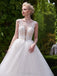 Designer White A-line Scoop Neck Tulle Court Train Appliques Lace Backless Wedding Dresses DM231