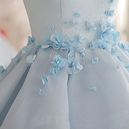 A-line Scoop Neck Satin Short/Mini Prom/Homecoming Dresses With Flower DM238