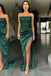 Sheath Green Strapless Sleeveless Long Prom Dresses With Slit DM1863