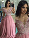 Off the Shoulder Dusty Rose Long Prom Dresses Pearl Lace Formal Dress DMO98