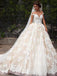 Romantic Jewel Cap Sleeves Ball Gown Wedding Dress with Lace Top DMB09