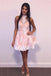 Cute A-line Halter Pink Short Homecoming Dresses Lace Appliques DMA91
