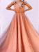 Orange 3D Flowers Long Prom Dresses V-neck Tulle Evening Dress DMO85