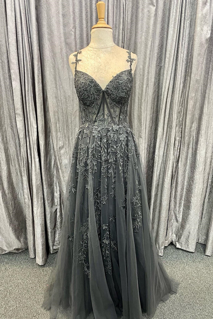 Chic Tulle Floral Lace Off-the-Shoulder A-Line Prom Dress Evening Gown DMP282