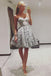 Cheap A-Line Sweetheart Knee Length Sleeveless Grey Lace Homecoming Dress DMB18