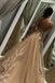 A Line Tulle Long Appliques Deep V Neck Prom Dress With Beading DMF66