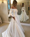 Petal Half Sleeves A Line Satin Off-the-shoulder Wedding Dress Long Bridal Dress DMW38