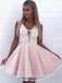 Pink Appliqued A Line Homecoming Dresses V Neck Short Hoco Dress DMO9