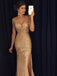 Luxurious Mermaid V-neck Sequin Gold Long Prom Dresses DMD70