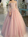 Ball Gown Off-the-Shoulder Tulle Long Sleeves Hand-Made Flower Floor-Length Prom Dresses DM1866