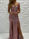 Sheath Sequins Ruffles Off-the-Shoulder Sleeveless Sweep Train Prom Dresses DM1815