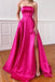 Princess A Line Satin Strapless Sleeveless Long Prom Dresses With Pockets DM1818